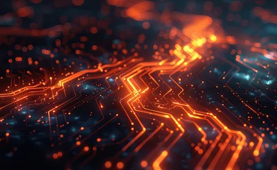 Circuit Board With Glowing Orange Lines