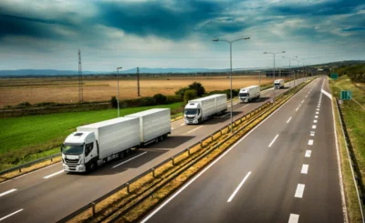 Convoy of White Lorry trucks on highway © IvanSpasic - Canva.com