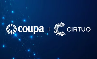 Coupa and Cirtuo logos on a blue background