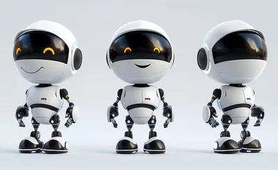 An image of three AI agents or robots standing in a line