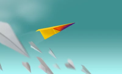 Different, Leader Individuality Concept. Unique Paper Plane Flying Up in the Sky while The Group of Failure is Falling Down. © Black Salmon - Shutterstock