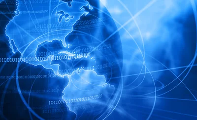 Abstract map in blue wrapped in code.