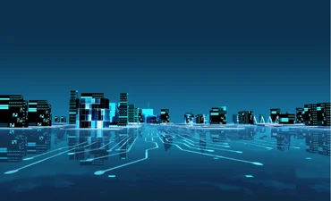 Blocks of data that look like buildings in blue. 