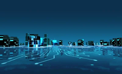Blocks of data that look like buildings in blue. 