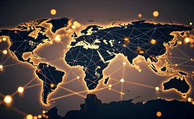 Abstract map of the world, glowing with electricity 